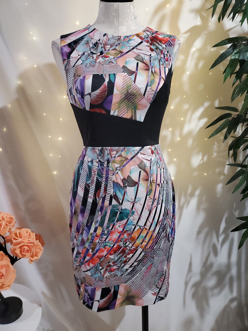 Vtg Rare Y2K Betsey Johnson Scuba Stretch Floral Sheath Dress Size 2 Cocktail